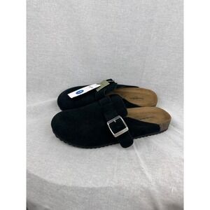 Goodfellow & Co Mens Suede Leather Clogs Black Buckle Mules Shoes Size 7 NEW